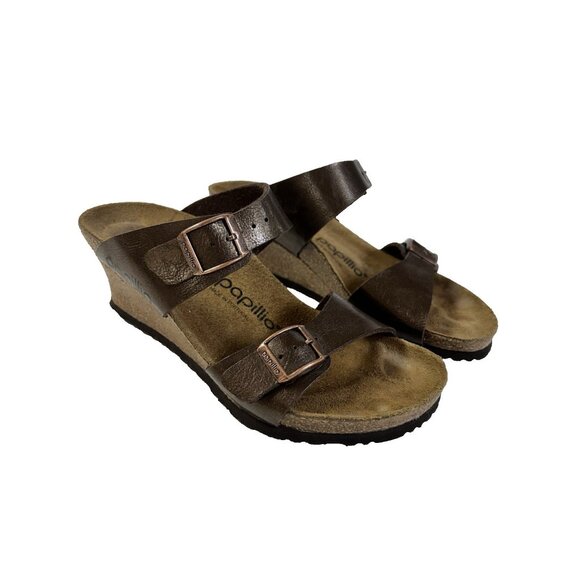 Papillio Birkenstock Brown Leather Wedge Sandals Women’s Size 36 Cork Shoes - Picture 1 of 8